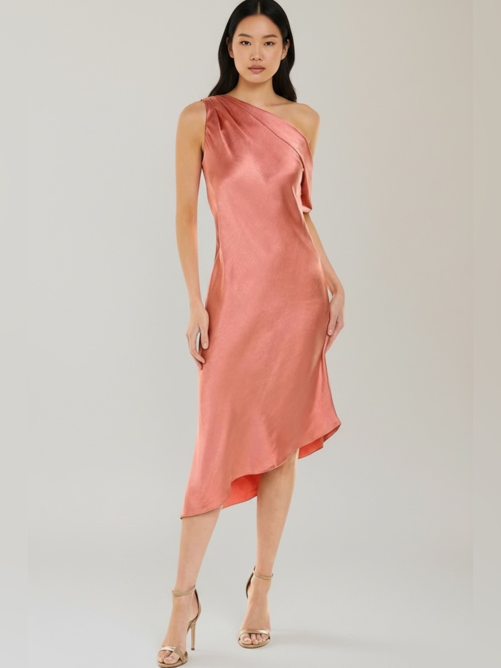 Line and dot silk rose pink slip beach wedding guest dress euro vacation prom xs